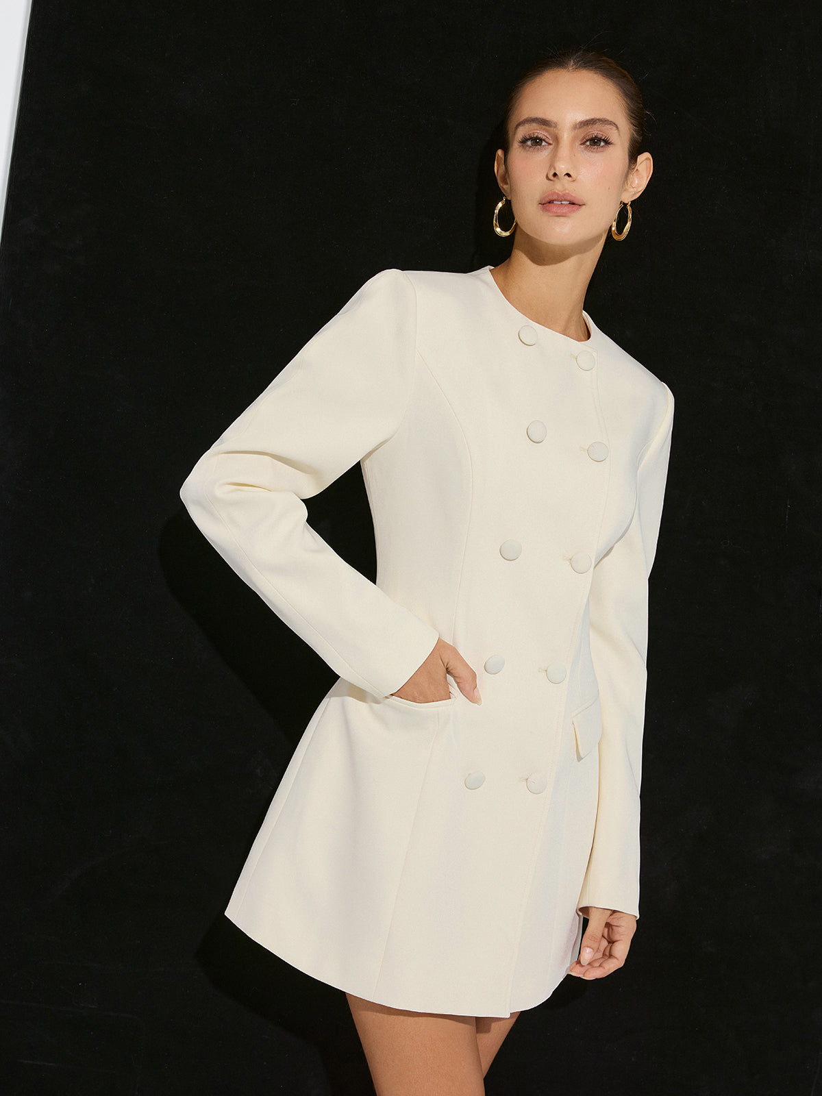 White blazer mini dress, sleeve and cuff detail