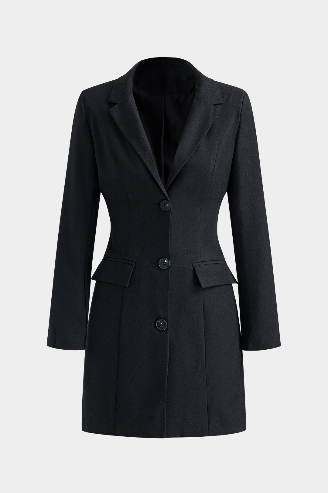 Close-up of the button front on the blazer dress