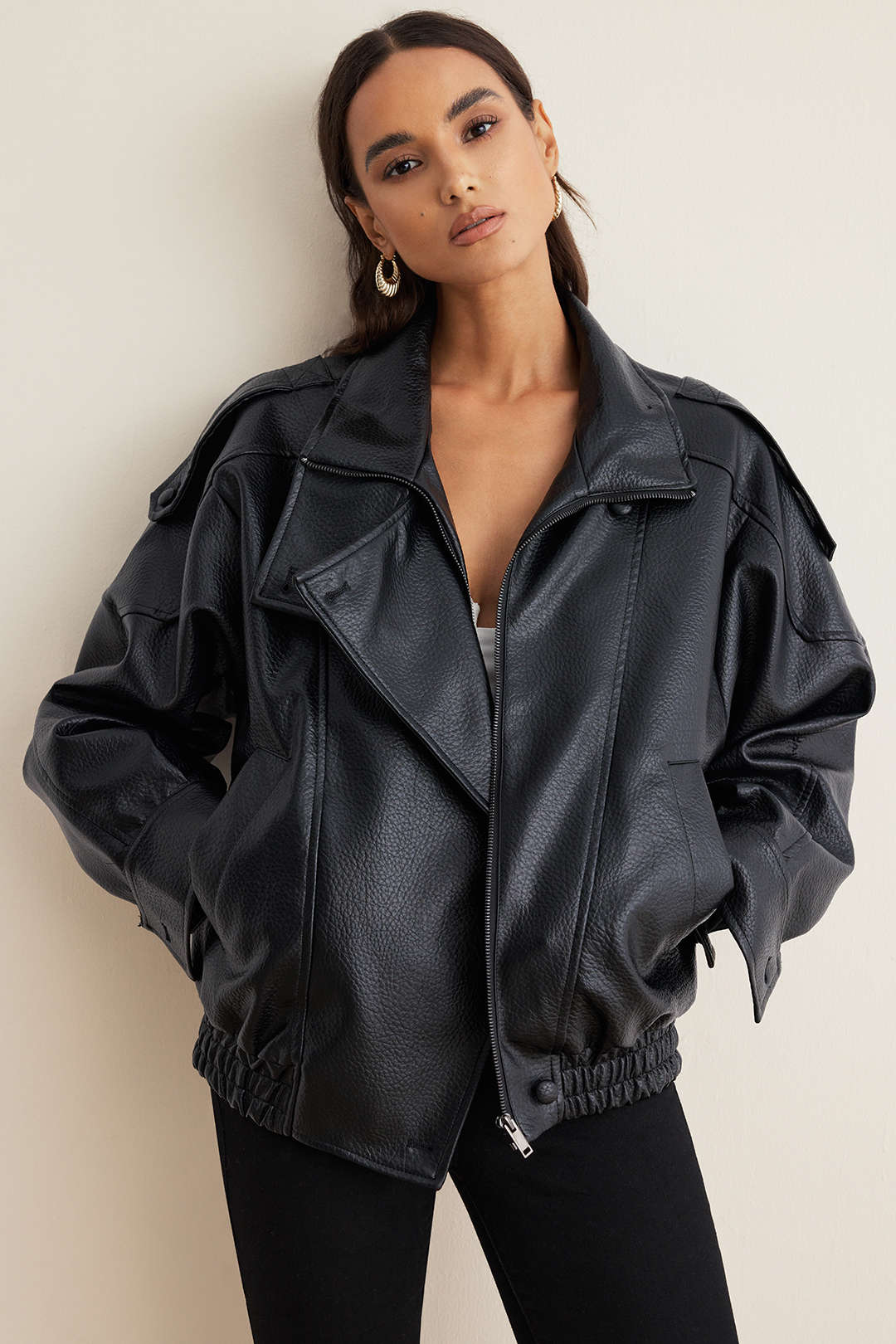 Agathe black oversized lapel jacket, front view
