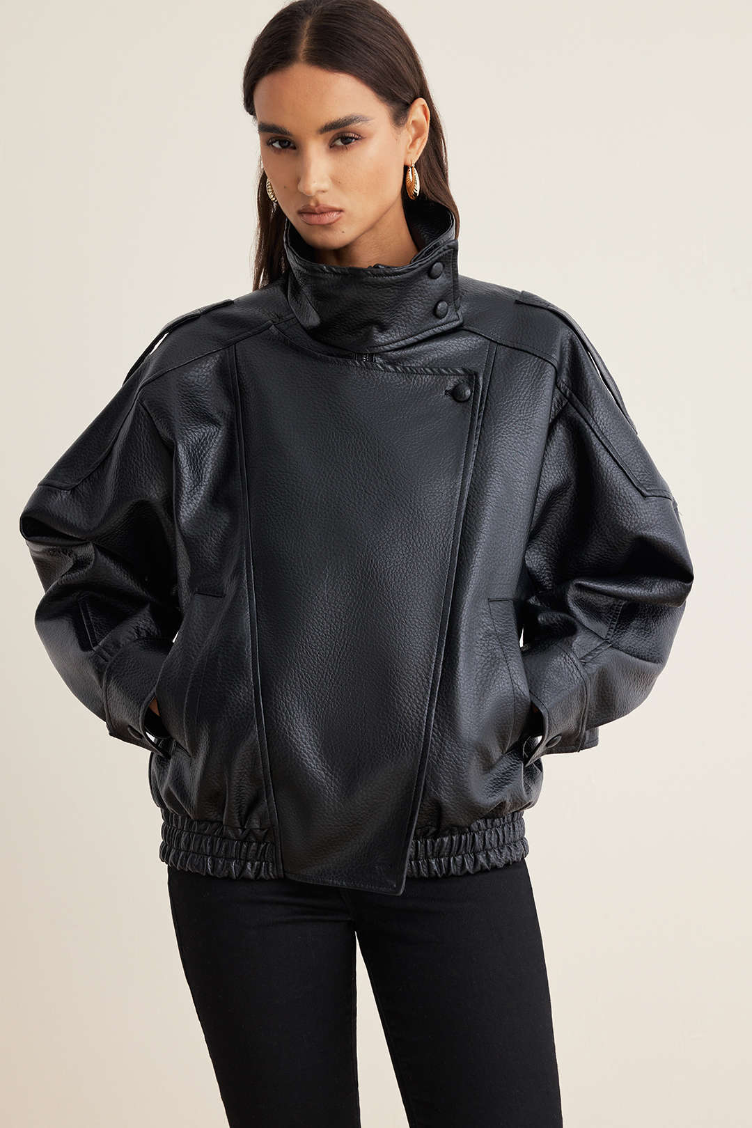 Agathe black oversized lapel jacket, side view