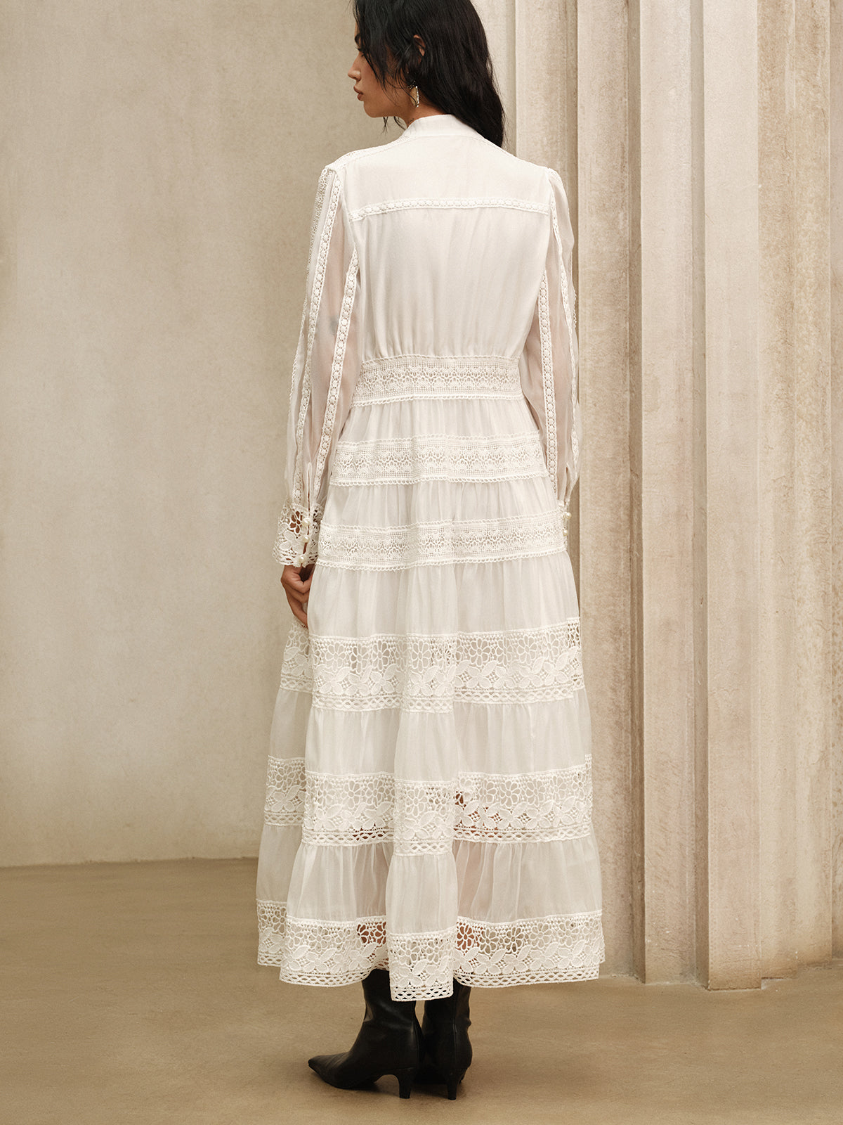 Albertine white lace maxi dress, back view
