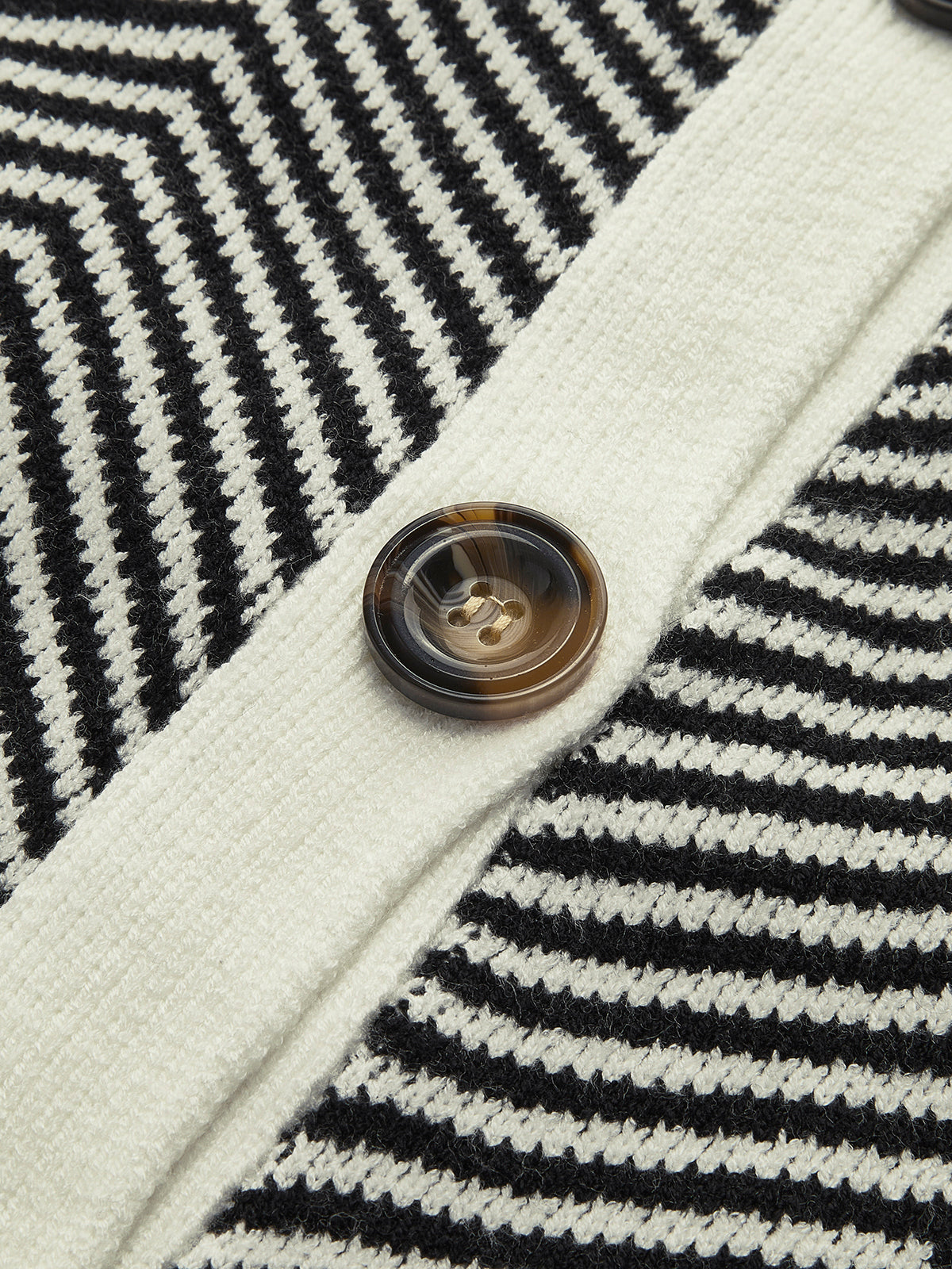 Angelique black and white herringbone cardigan styled on model