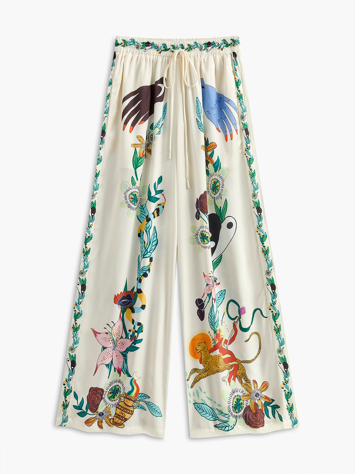 Anouk multicolor printed satin palazzo trousers, front view