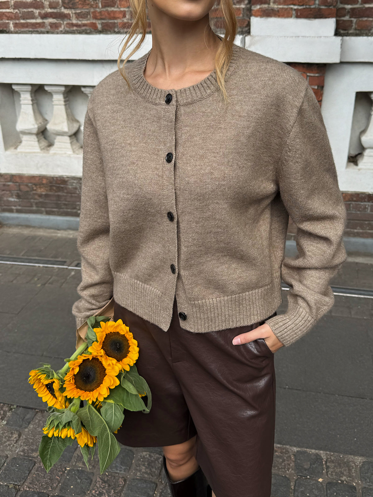 Berenice waist-length wool cardigan, side view