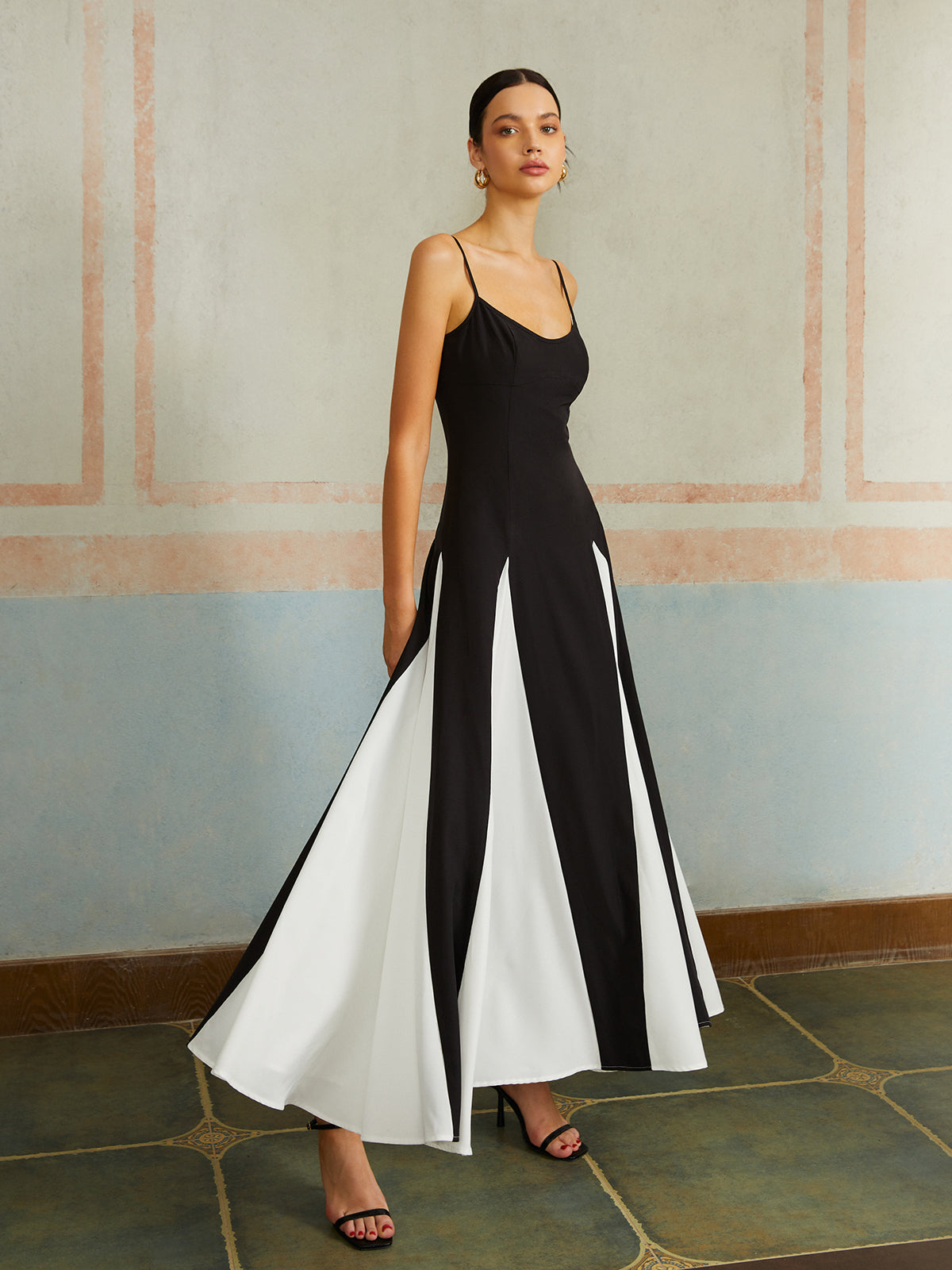 Celeste color-block strappy maxi dress full-length view
