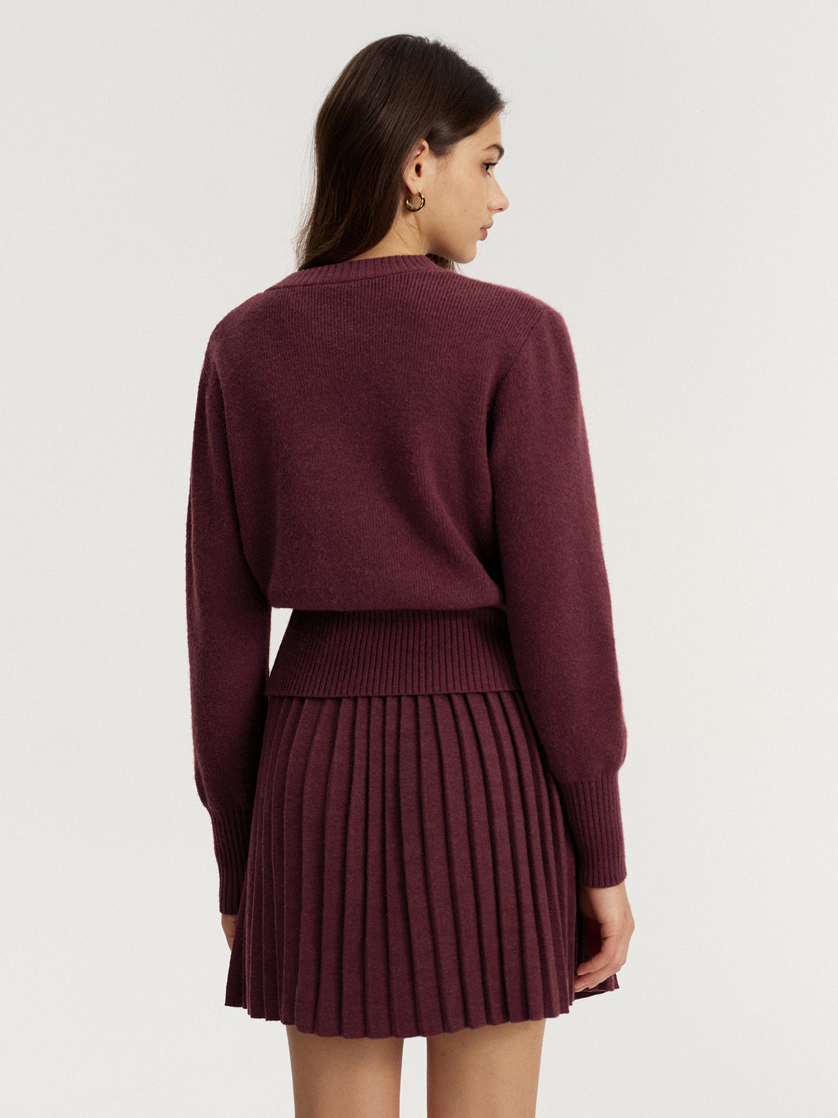 Back view of the Cerise burgundy knit two-piece set