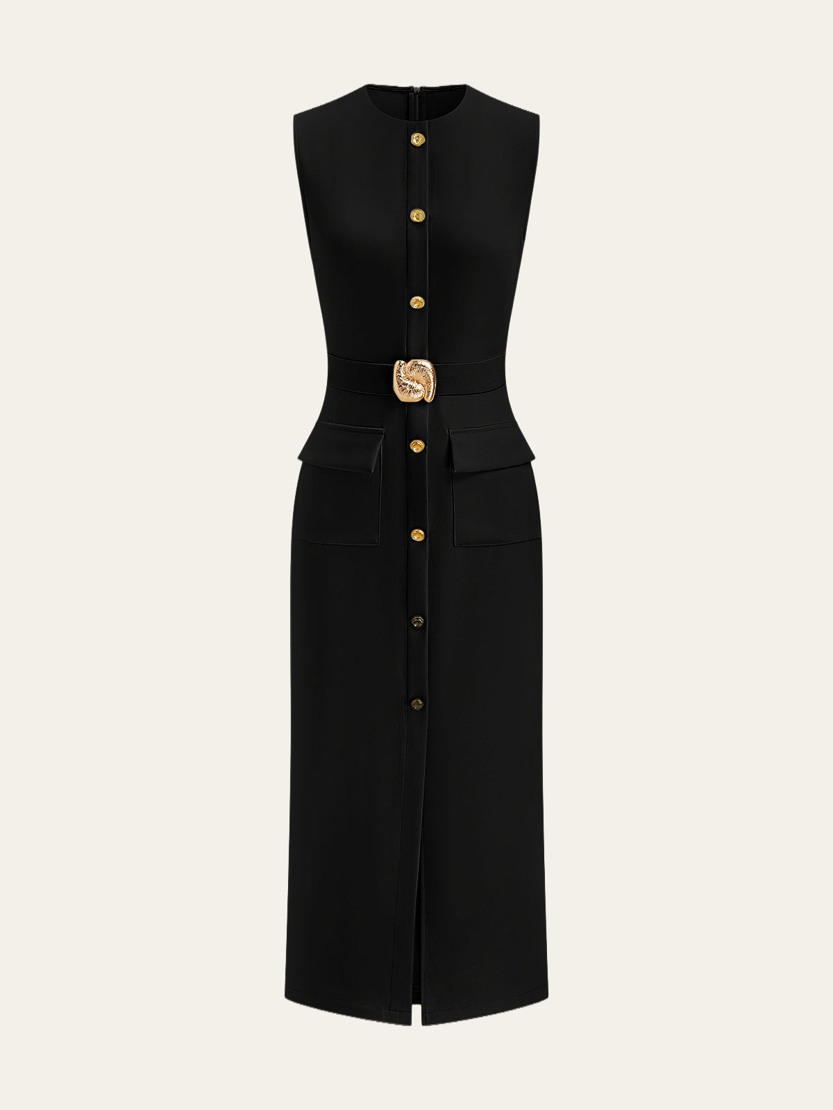 Clemence button midi dress waist and button detail