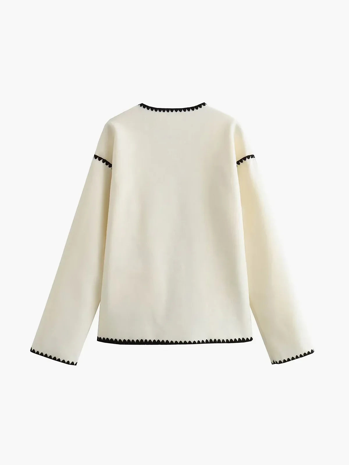 Clotilde cream collarless jacket, back view