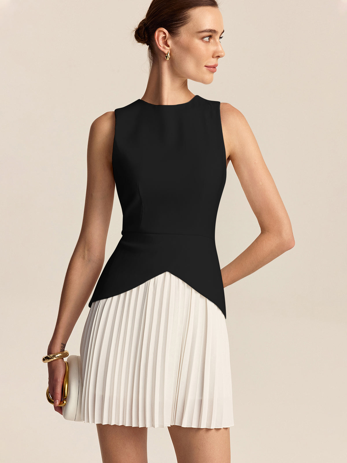 Delphine multicolor pleated peplum dress, front view