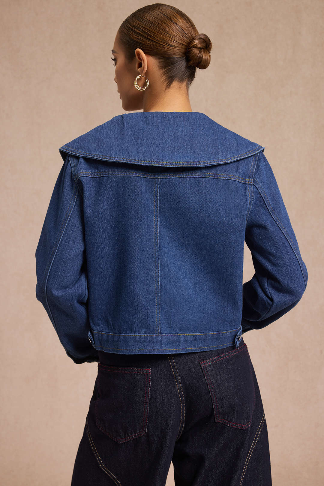 Diane blue oversized-collar denim jacket, back view