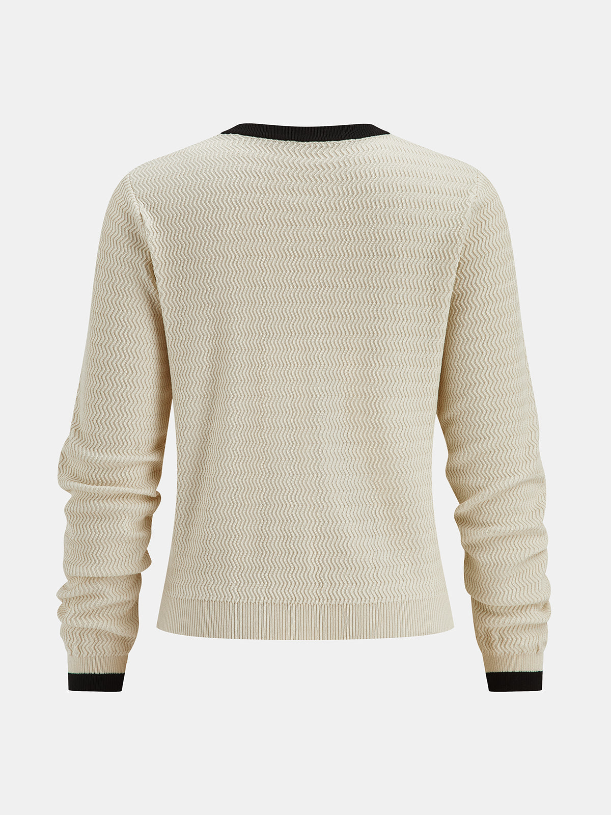 Emeline cream contrast-trim knit cardigan, back view
