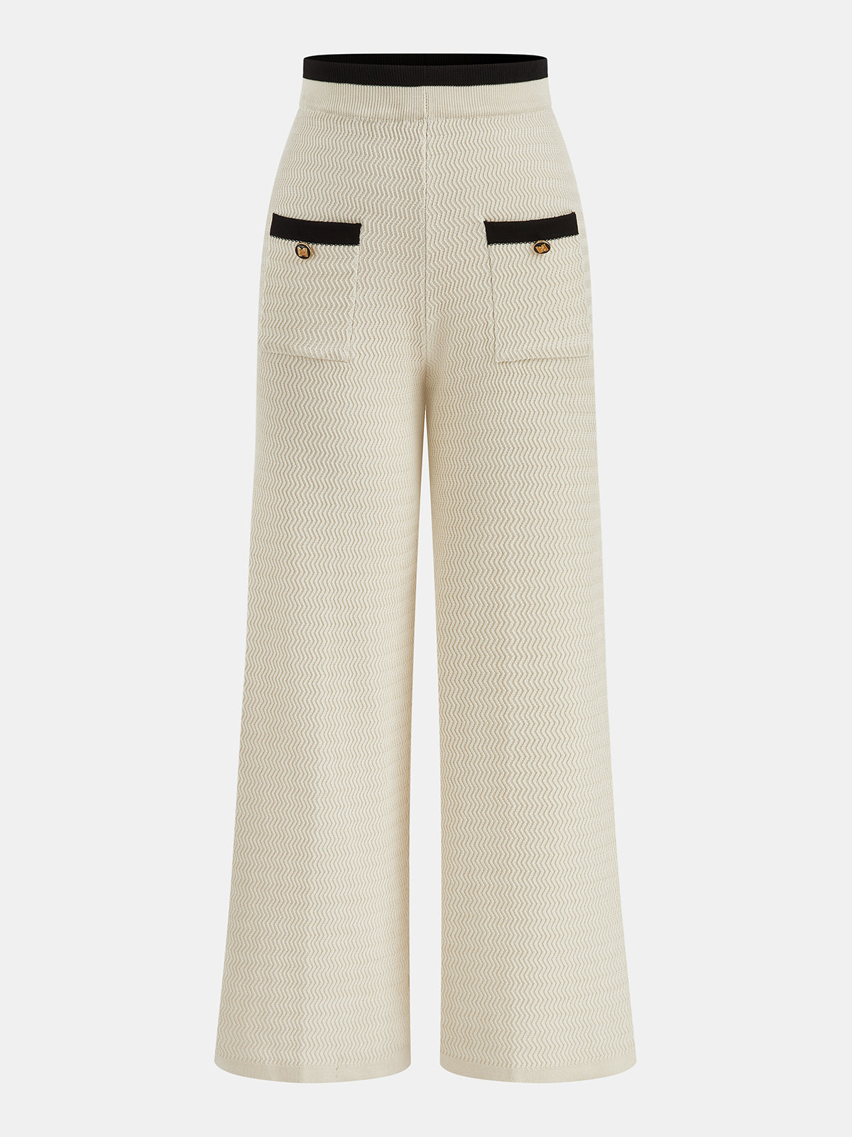 Emeline cream wide-leg knit trousers, front