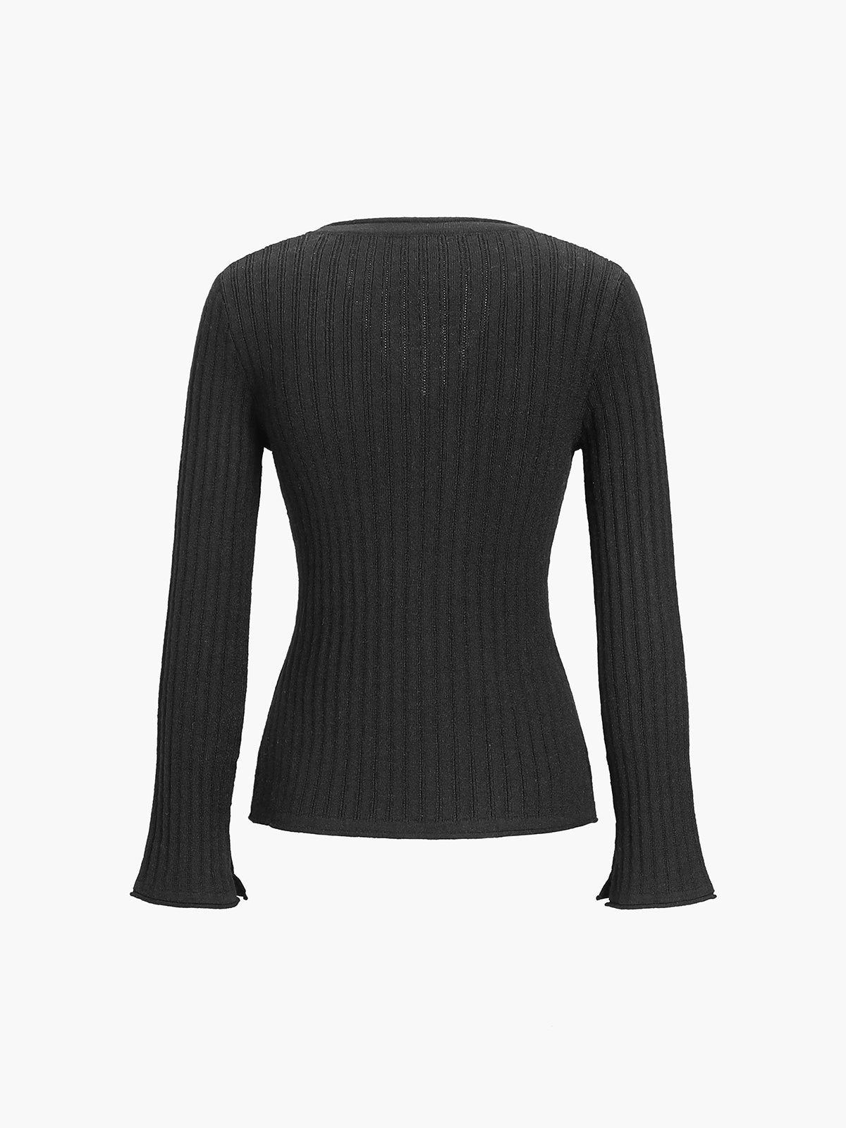 Eulalie black ribbed knit cardigan, back view