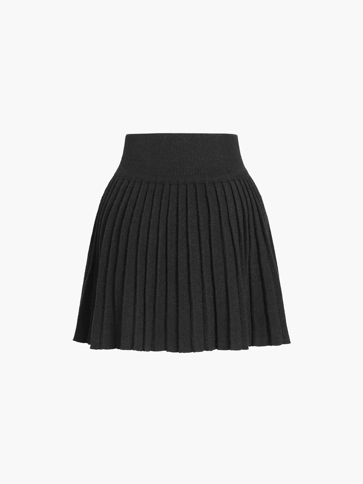 Eulalie black pleated knit mini skirt, laid flat