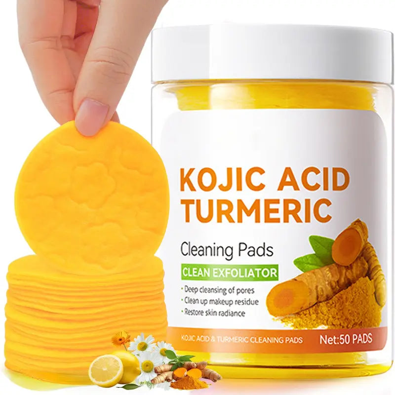 Kojic Acid Turmeric Cleansing Pads for Exfoliating Acne, Dark Spots and Hyperpigmentation