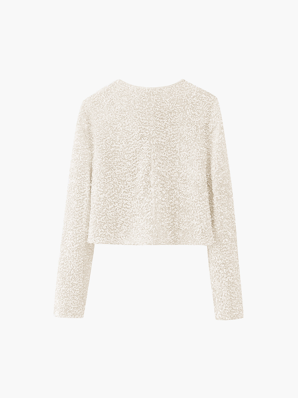 Fernande Cream sequin cropped jacket, flat lay back view