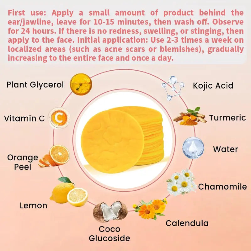 Kojic Acid Turmeric Cleansing Pads for Exfoliating Acne, Dark Spots and Hyperpigmentation