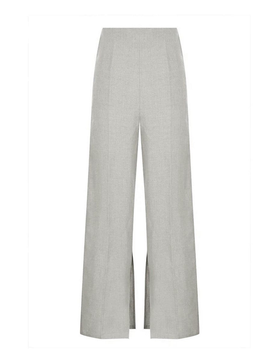 Flavie stone wide-leg trousers with front leg splits, laid flat
