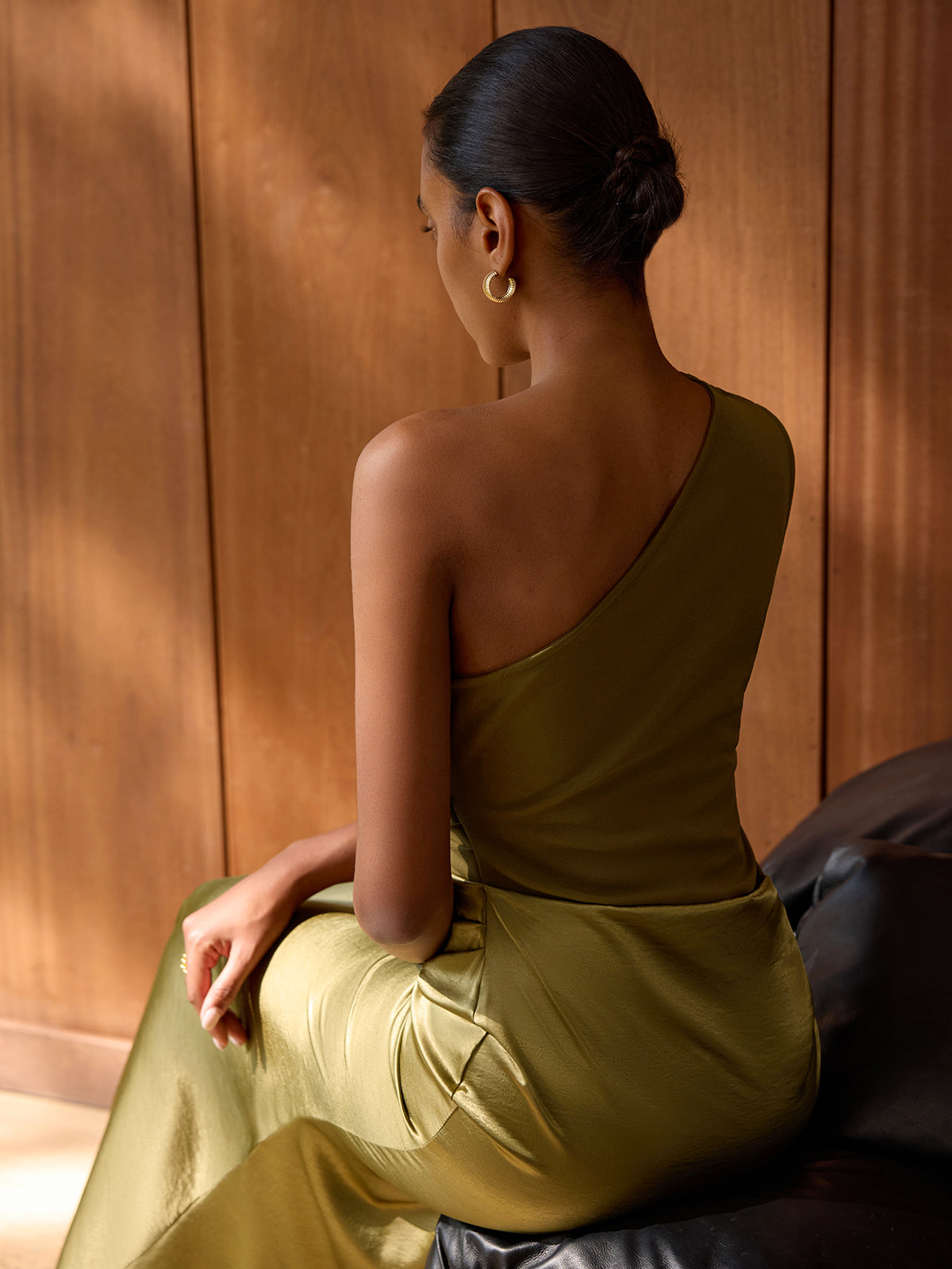 Fleur satin one-shoulder maxi dress full-length view