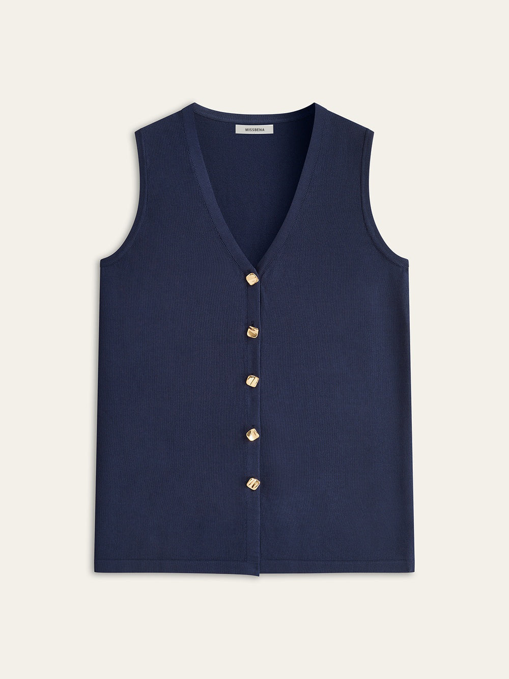 Francine navy longline sleeveless waistcoat, laid flat