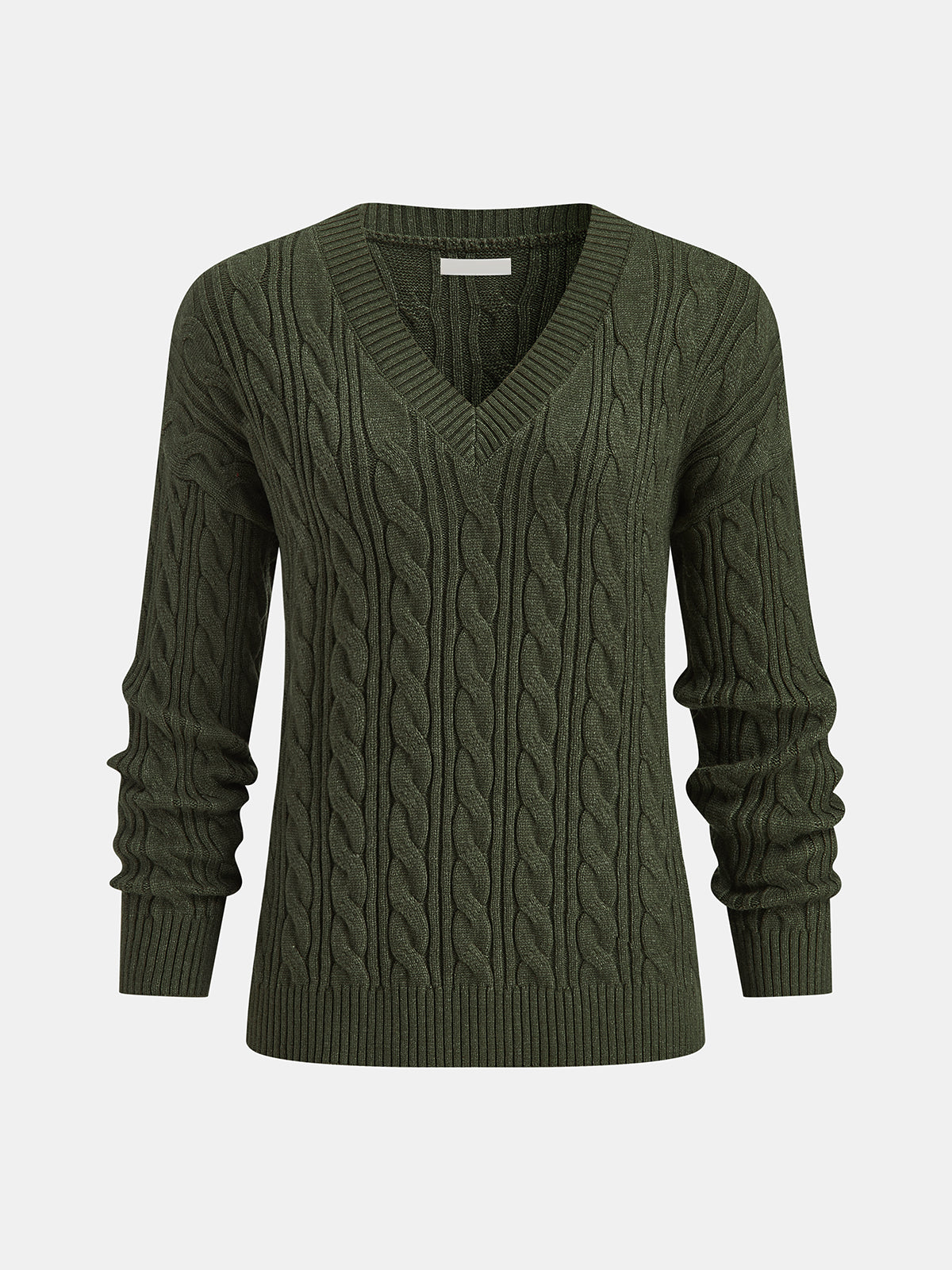Garance olive cable knit sweater, front view