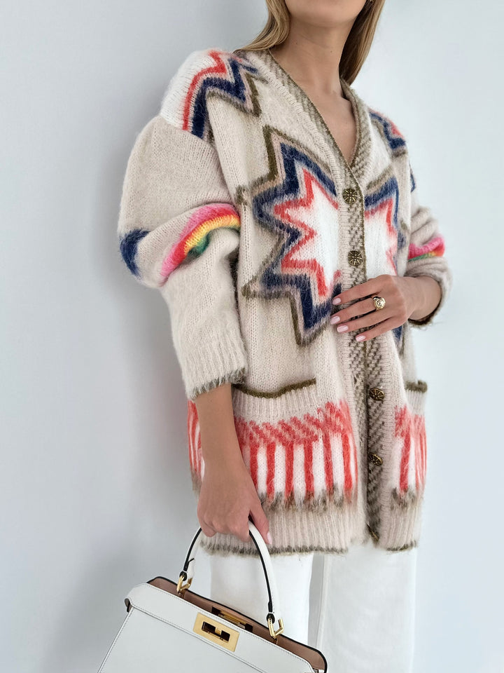 Gersende cream mohair cardigan, side view