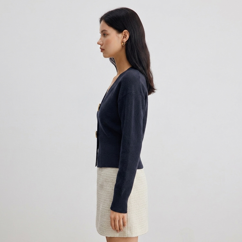 Ninon Gold-Button Cropped Cardigan