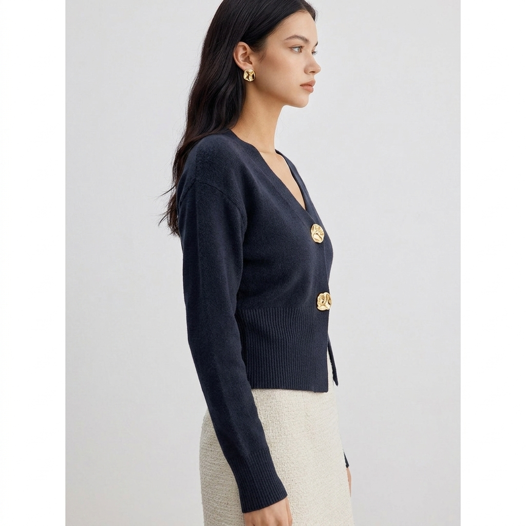 Ninon Gold-Button Cropped Cardigan