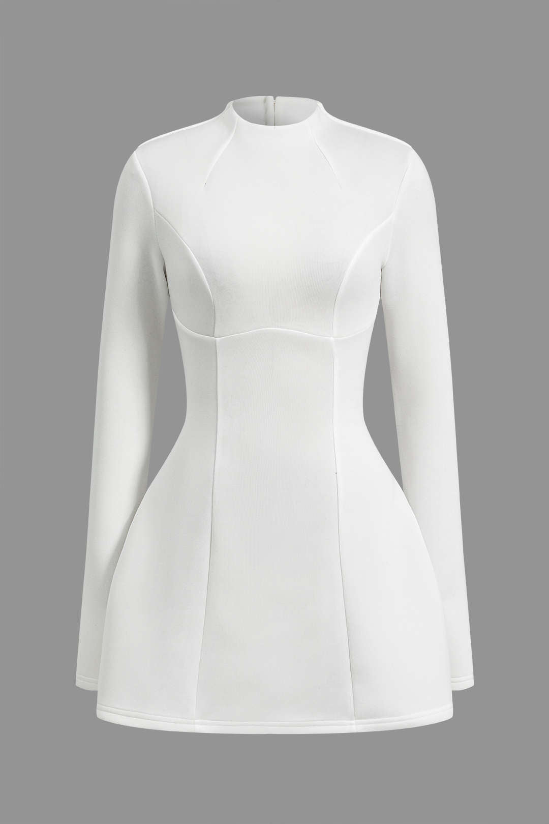 White fit-and-flare mini dress, side view