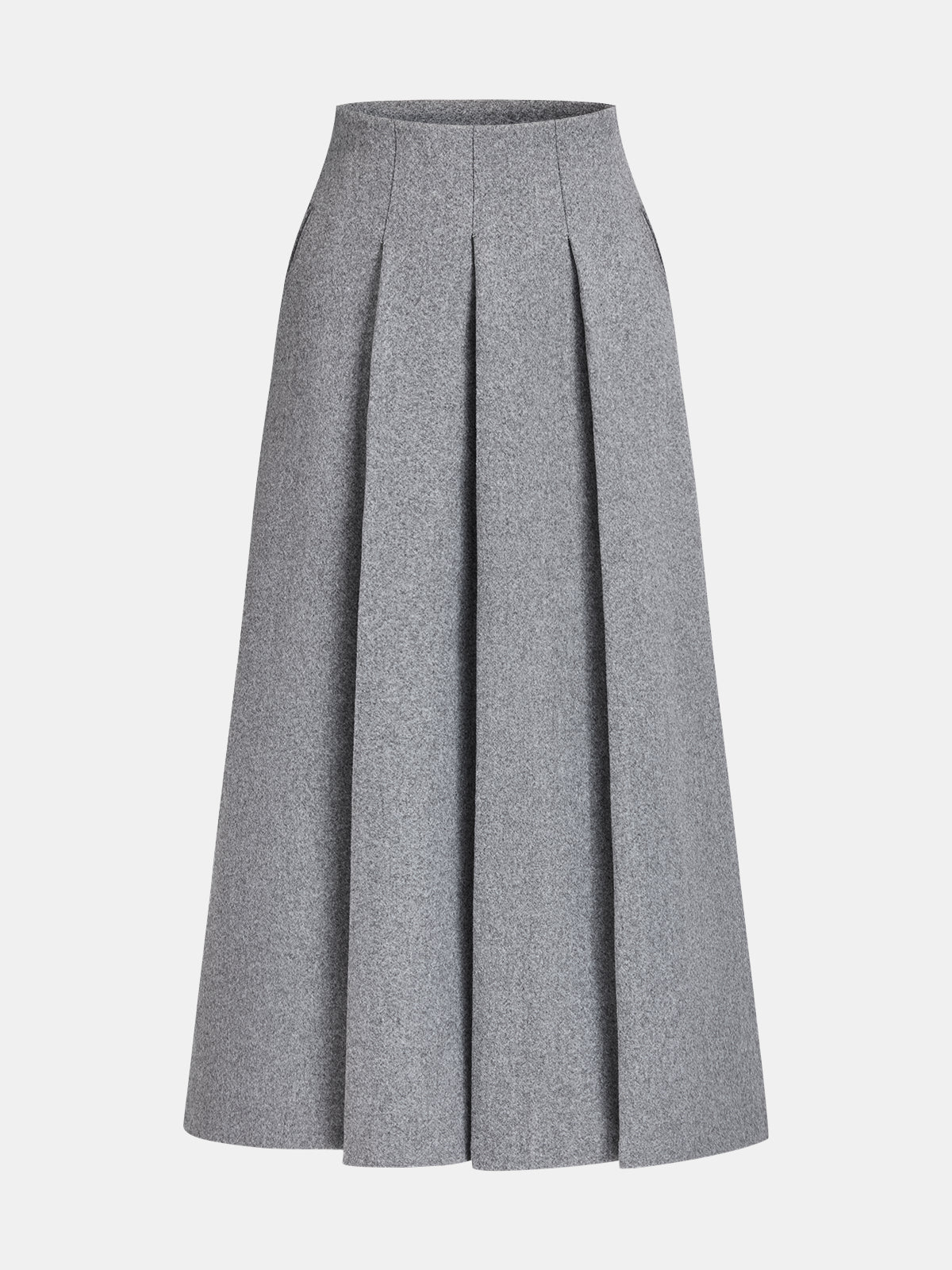 Justine gray pleated midi skirt, front view