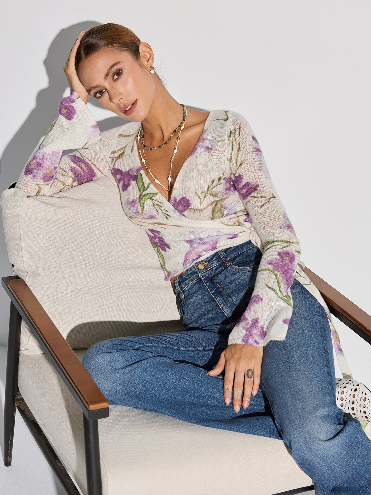 Lisette multicolor floral blouse, side view