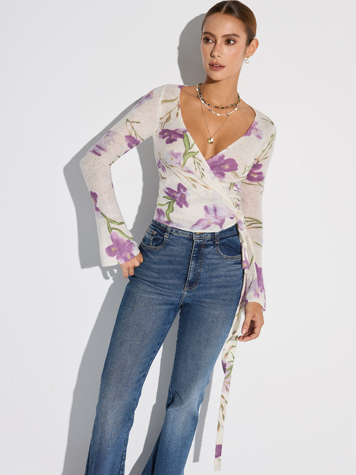 Lisette knit blouse tie detail