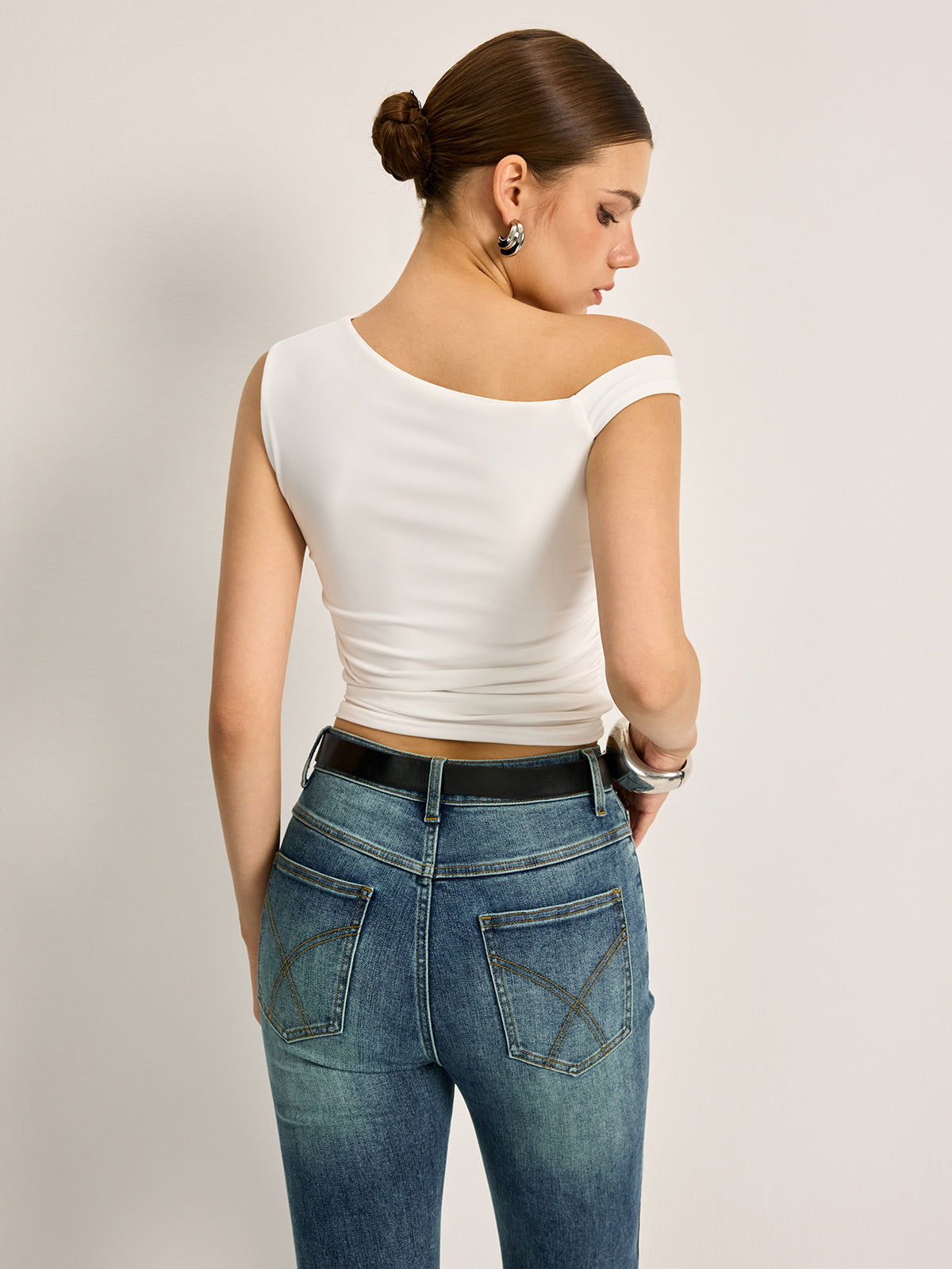 Lucienne ribbed off-shoulder top, back view