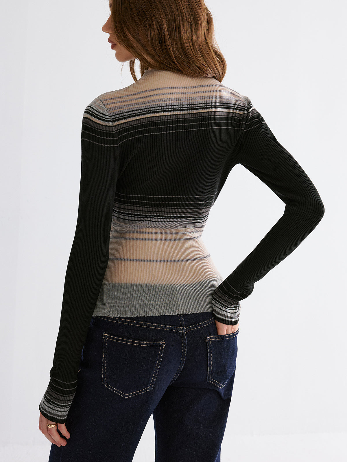 Lydie multicolor sheer ribbed knit top, back view