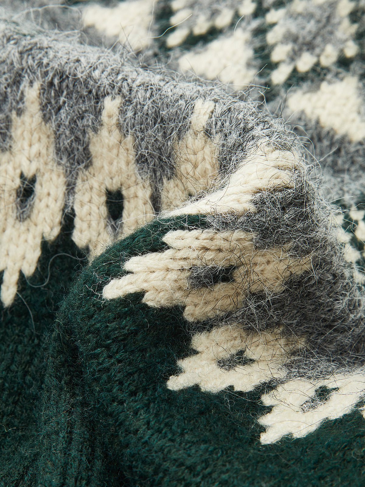 Marinette cardigan, close-up of the cream and grey Fair Isle yoke