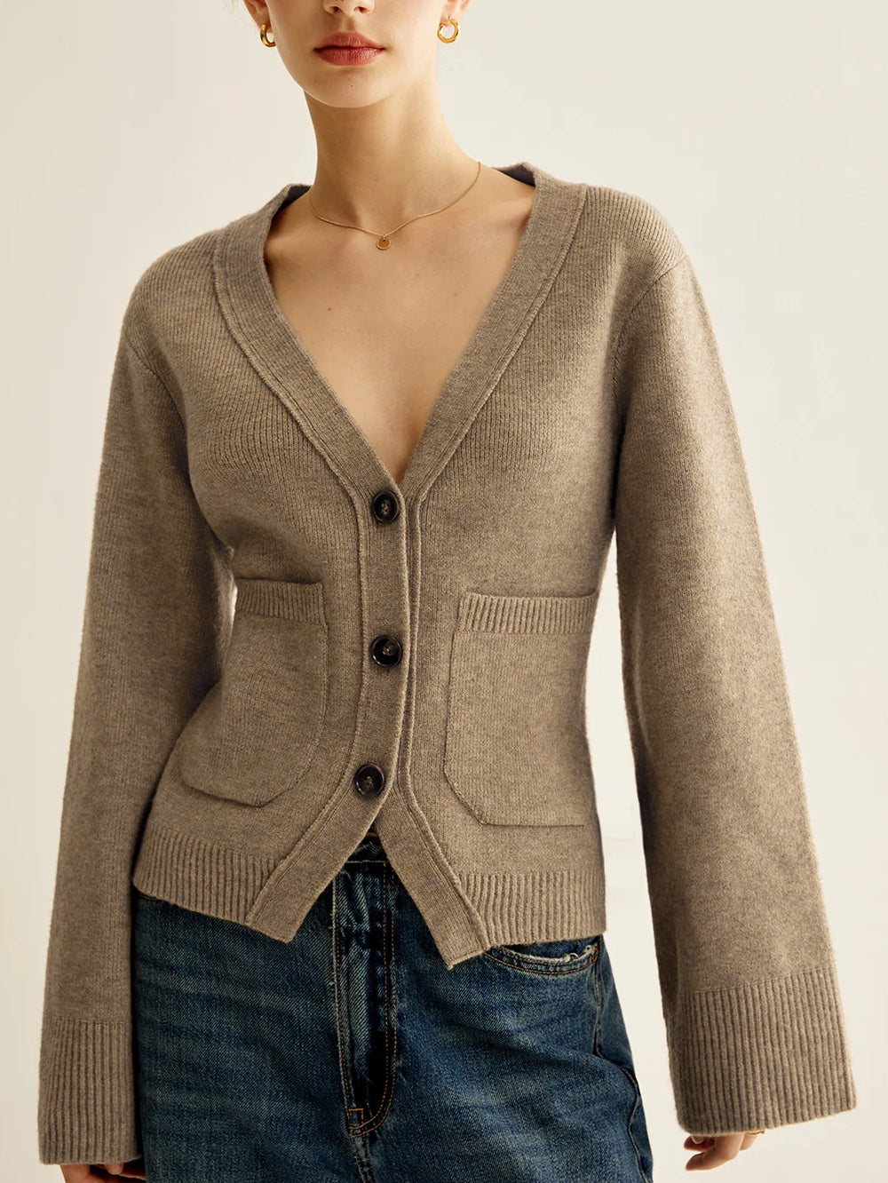 Noemie hip-length cardigan, side view