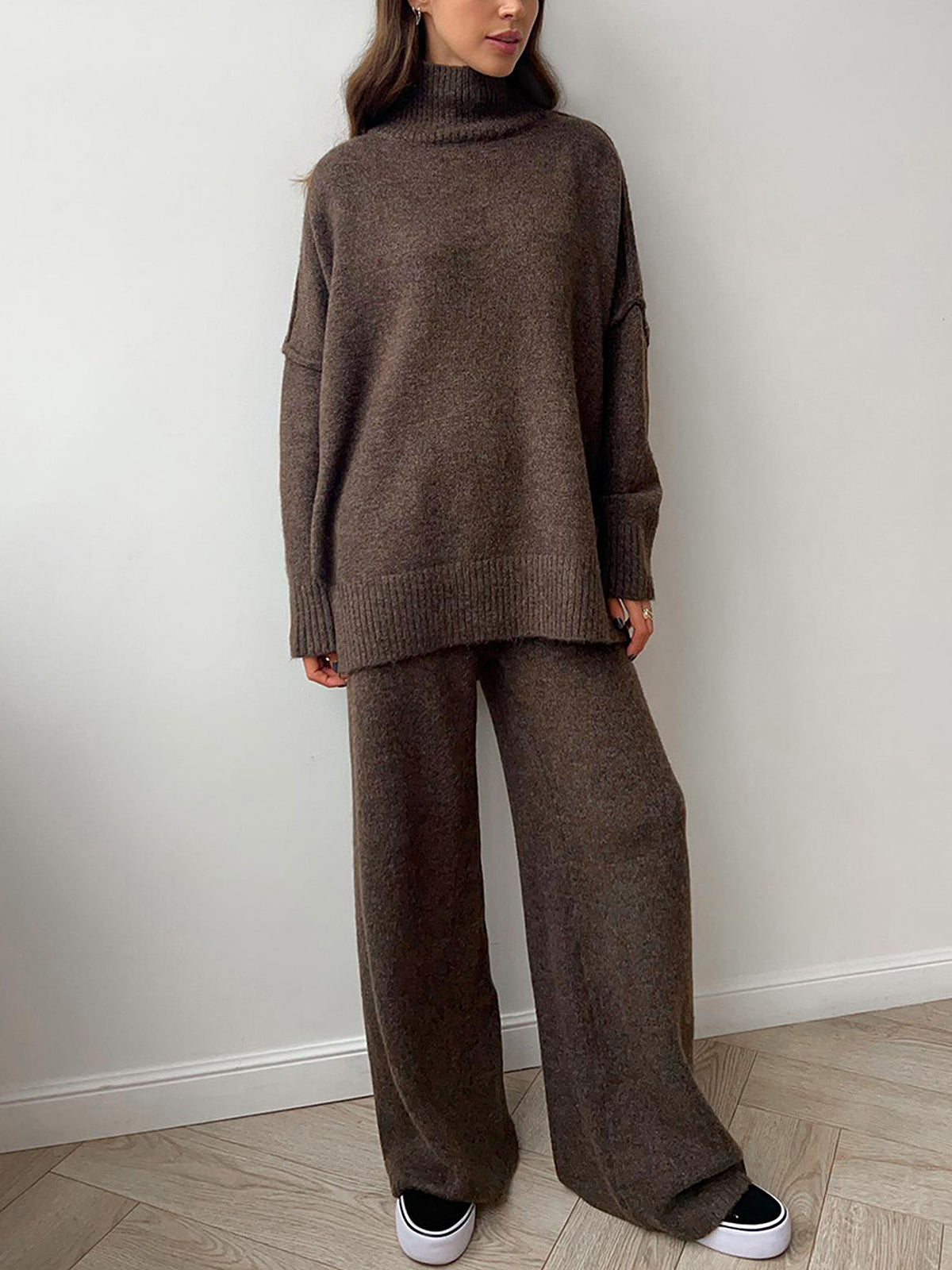 Nolwenn espresso knit two-piece set, front view