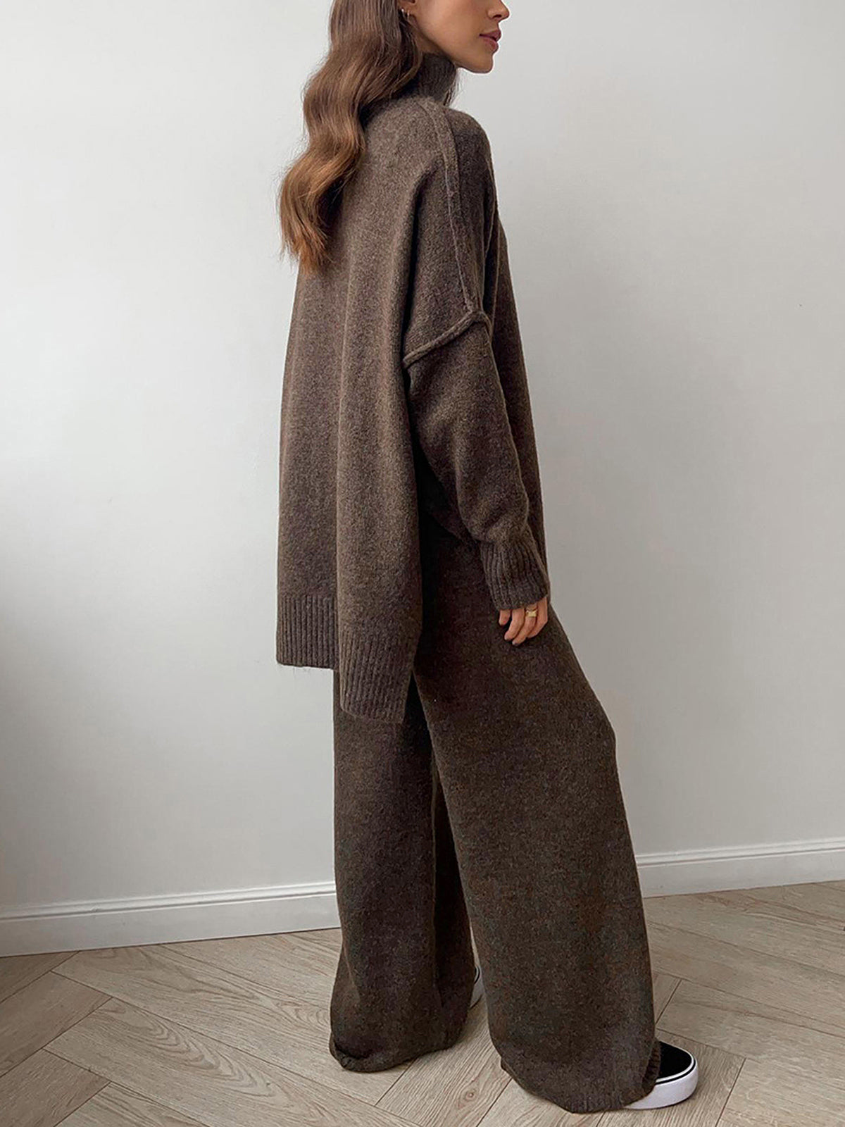 Nolwenn espresso knit two-piece set, back view