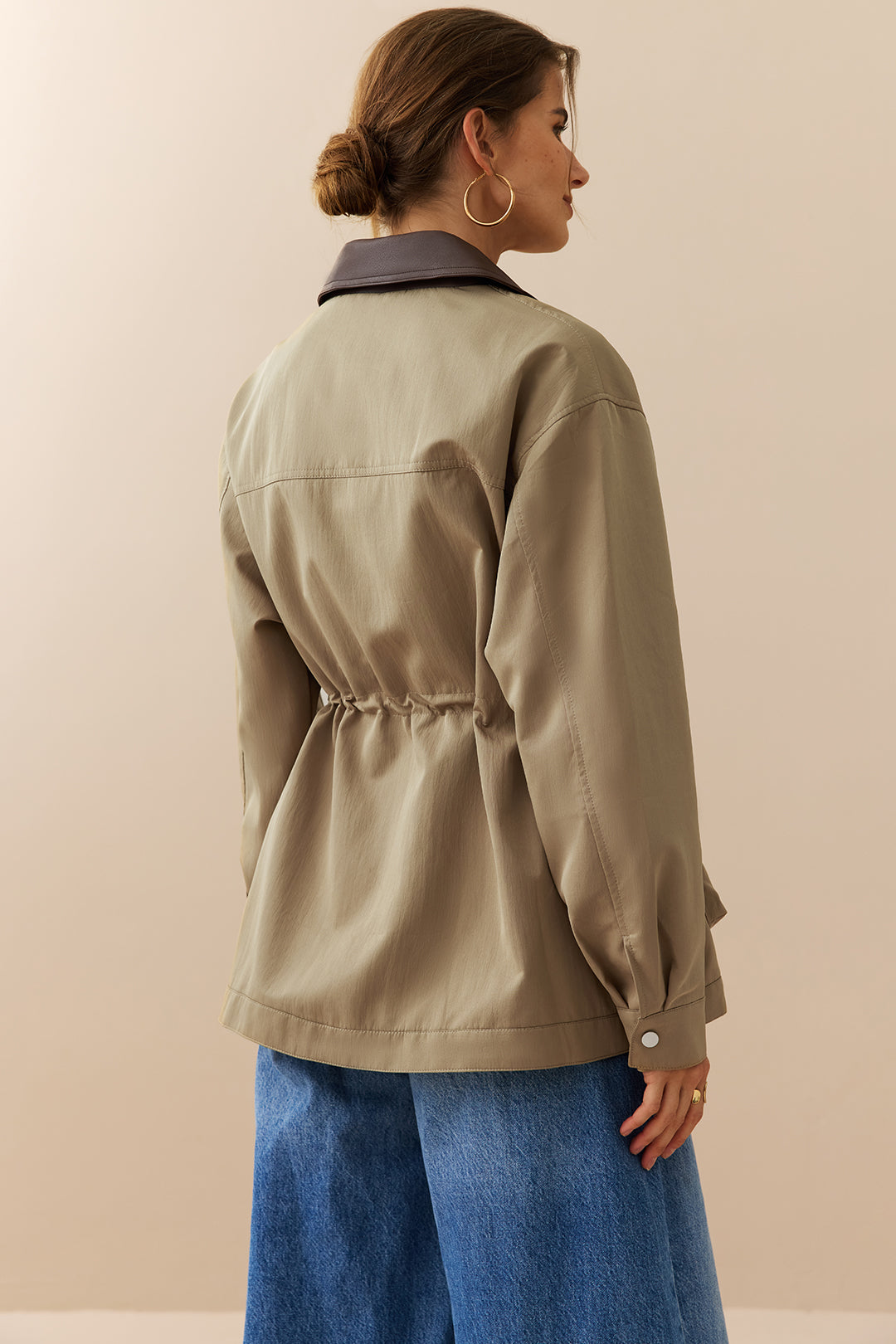 Orianne khaki contrast-collar jacket, back view