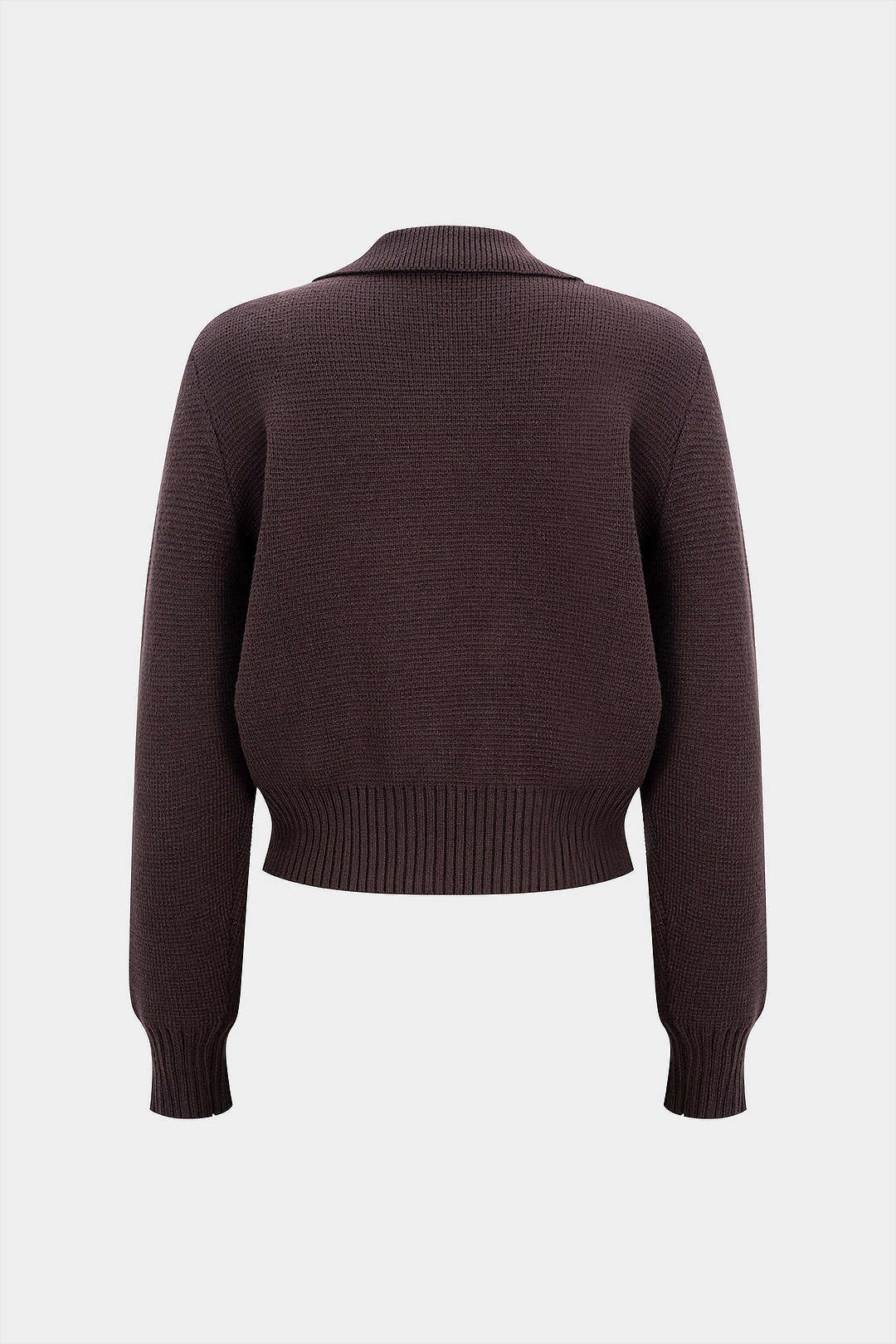Regine coffee double-breasted pocket cardigan laid flat, back