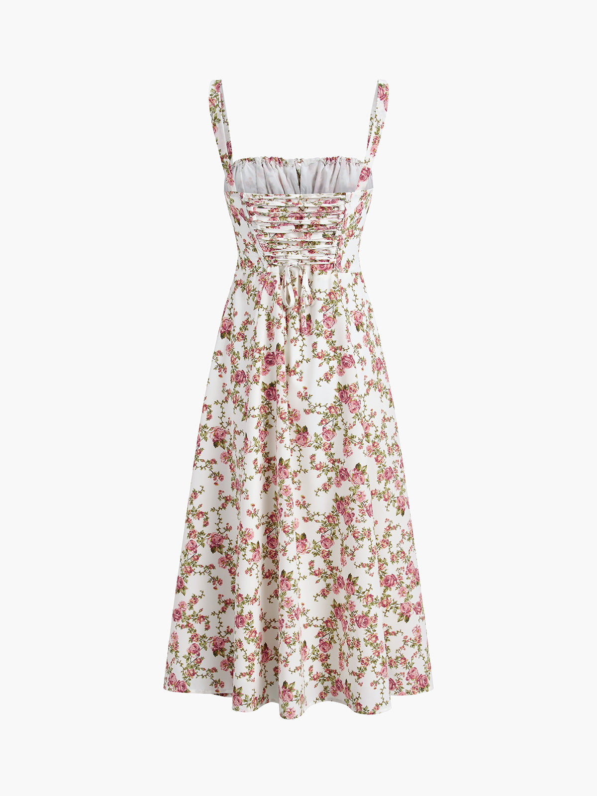 Rosalie sleeveless floral midi dress neckline detail