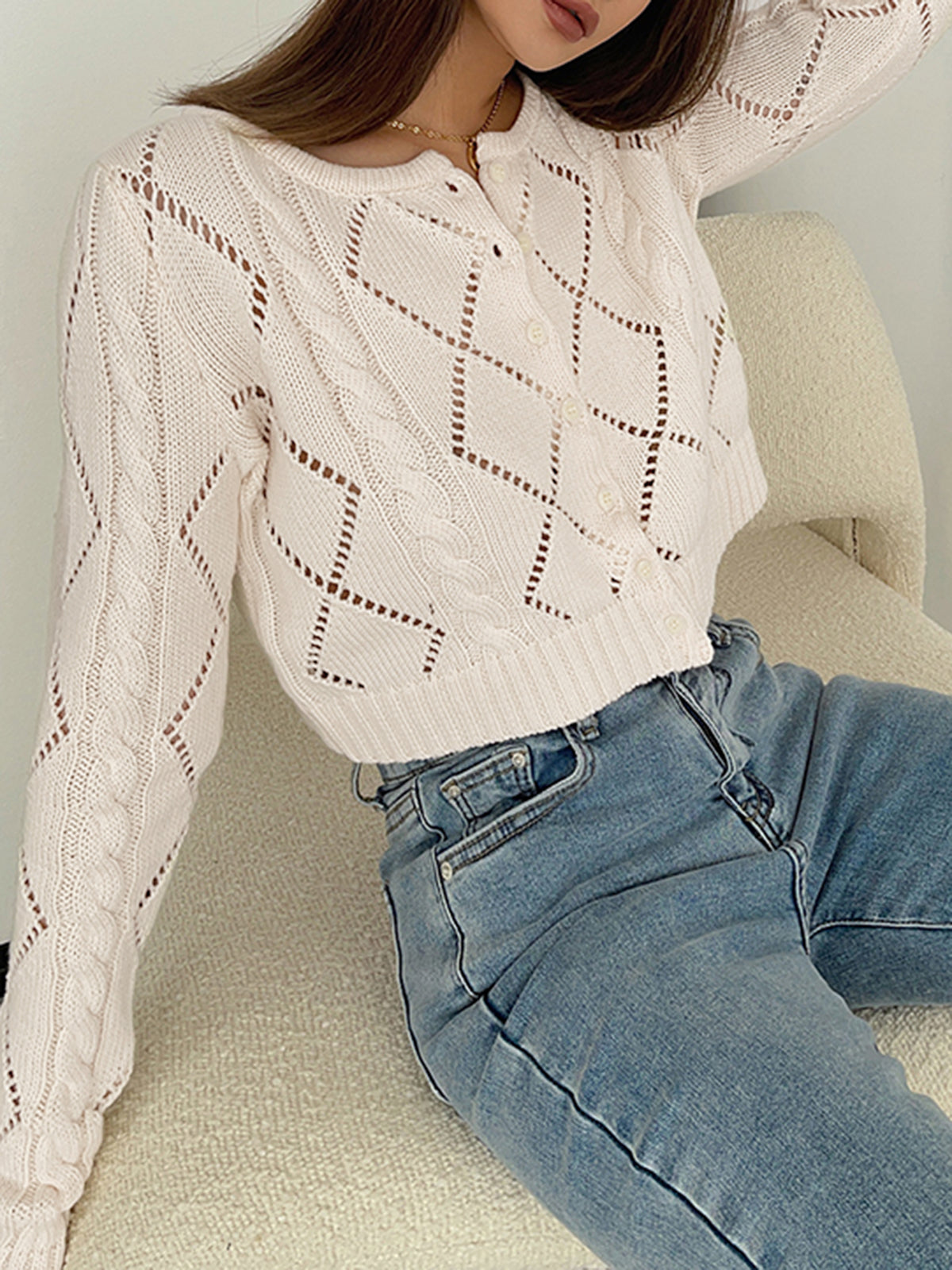 Roxane knit blouse button detail