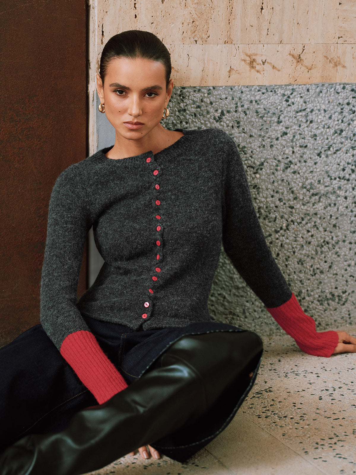 Sidonie fitted button cardigan, side view