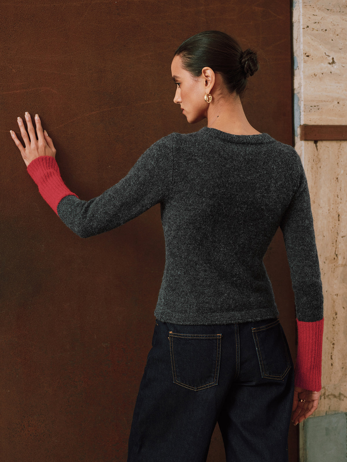 Sidonie gray cardigan styled on model