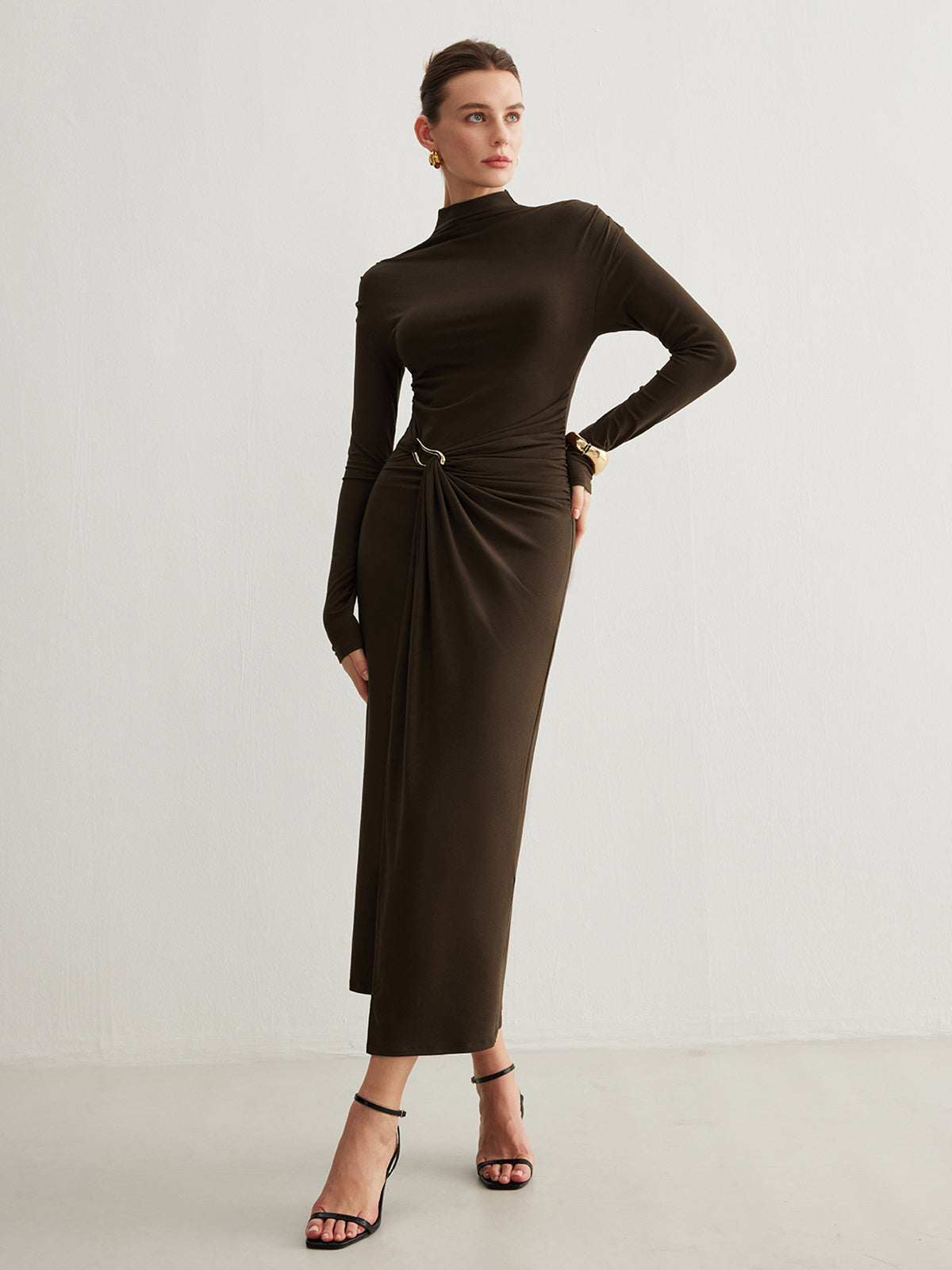 Solene ruched midi dress side ruching detail