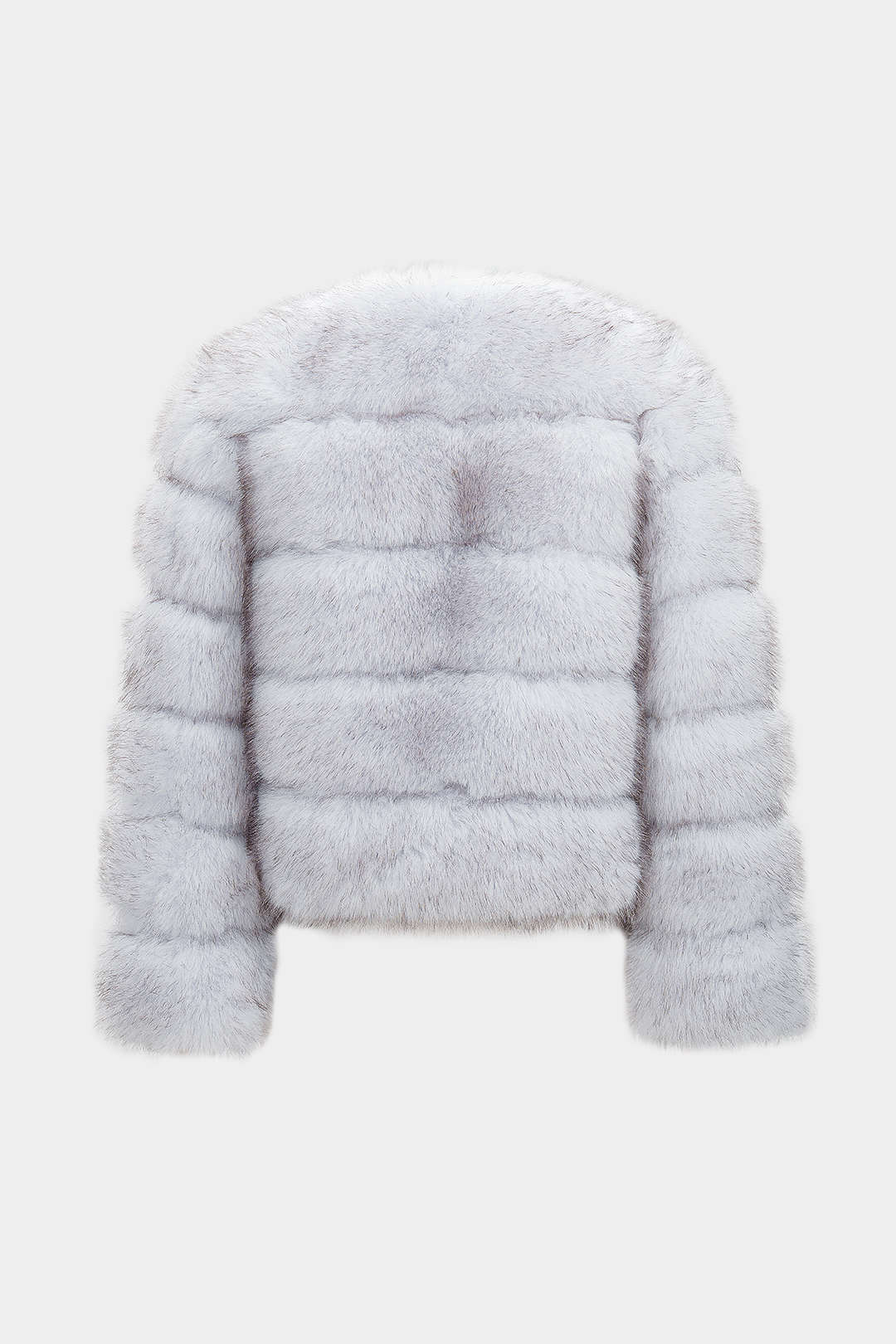 Tatiana white faux fur jacket laid flat, back