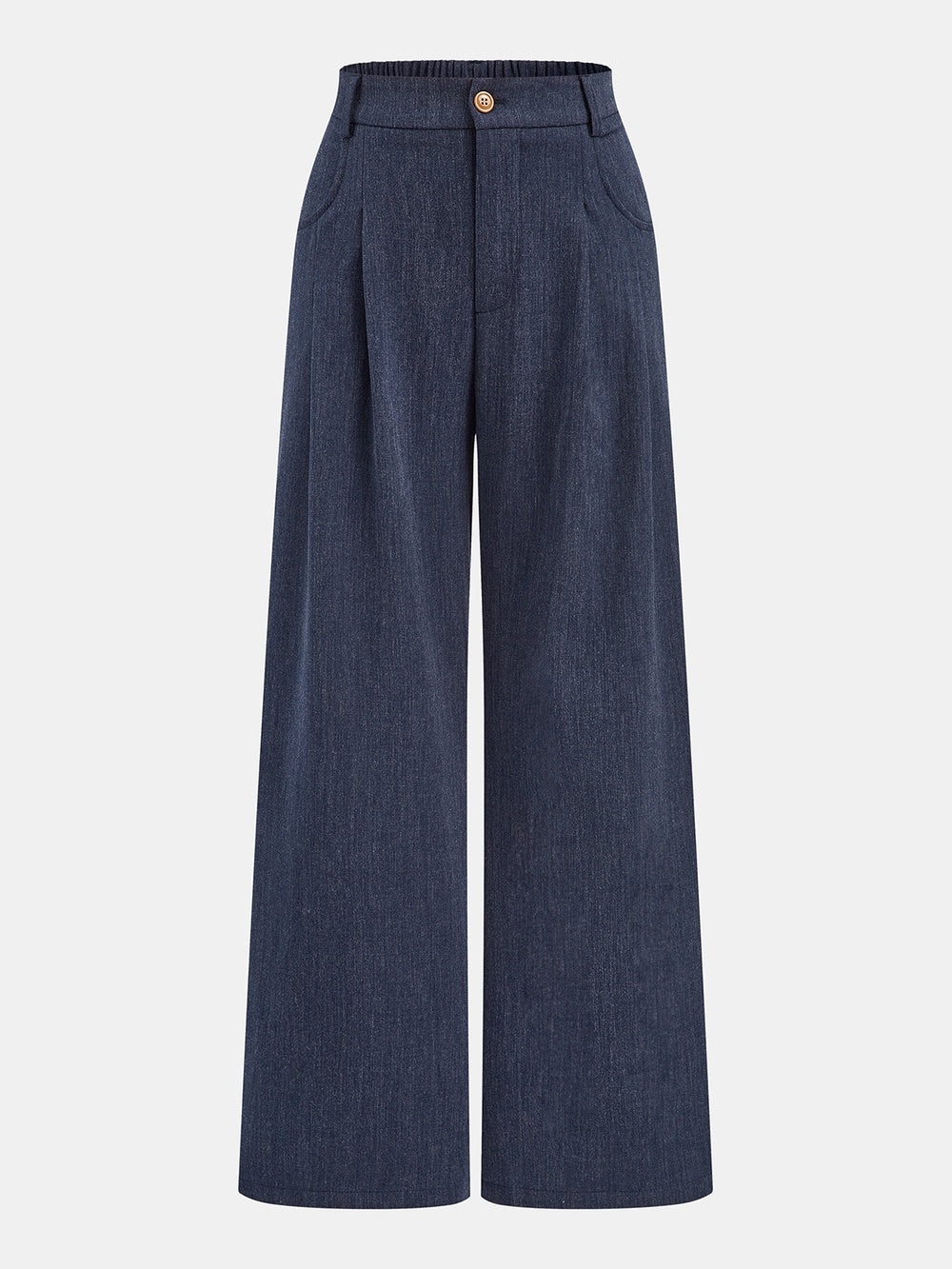 Theodora heathered navy wide-leg trousers, front, laid flat