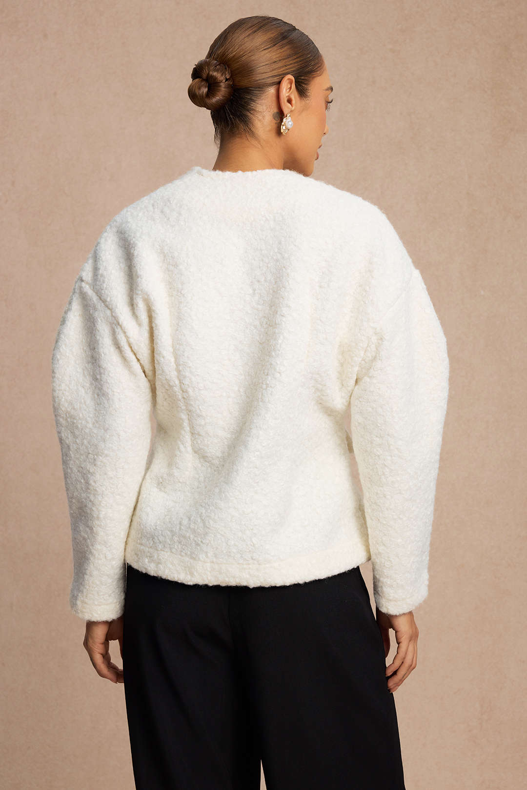 Valentine white curved-hem jacket, back view