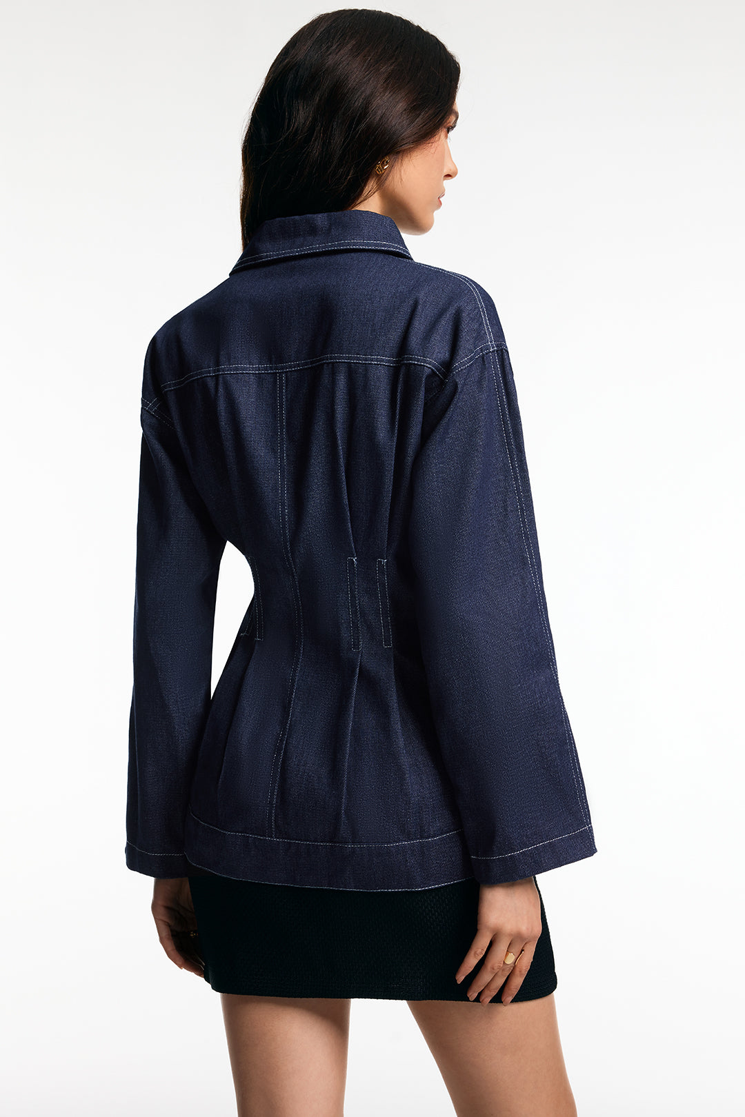 Violette denim jacket contrast stitching detail