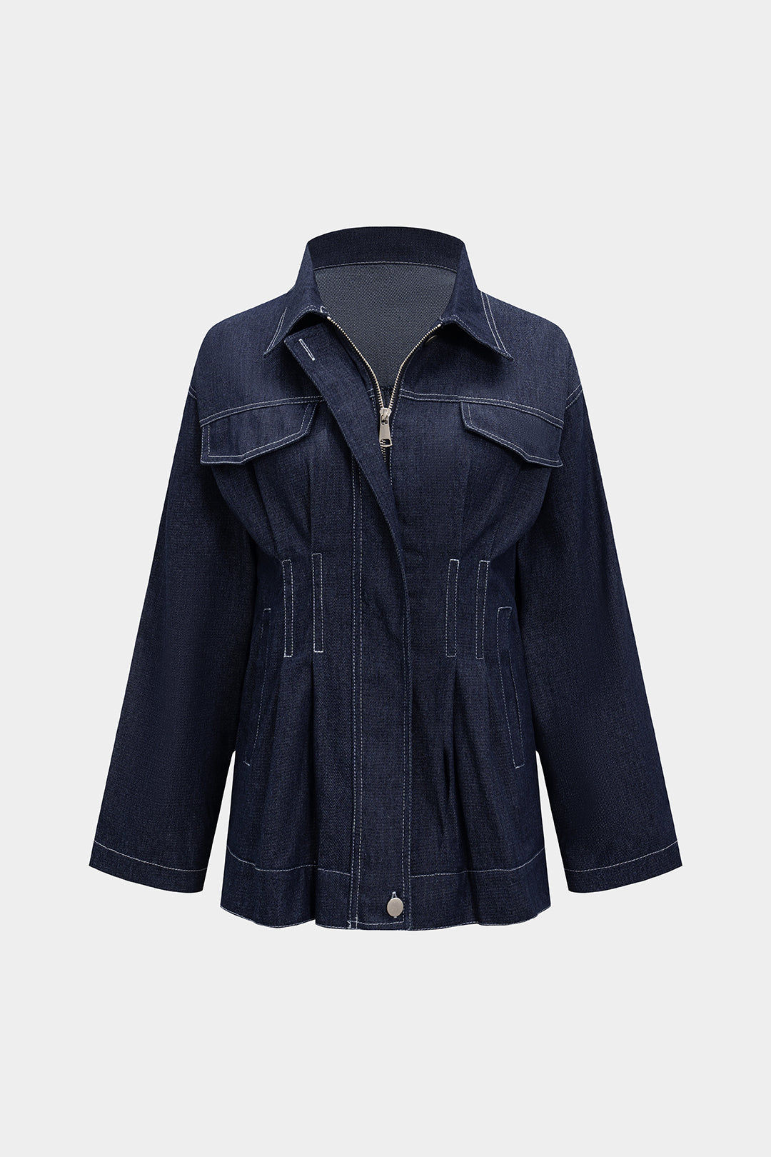 Violette stitched denim jacket pocket close-up